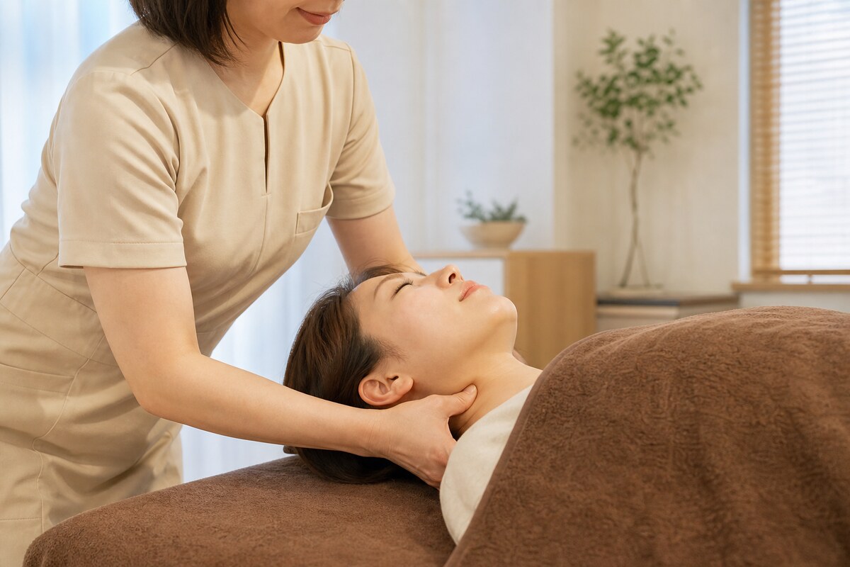 就寝前の首肩のこわばりを整える施術
