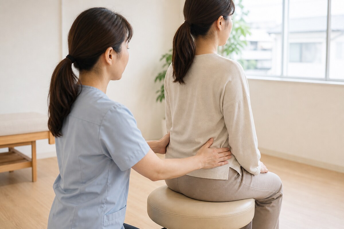 座った姿勢で腰と骨盤の状態を確認する施術|運転席の座り姿勢を見直す - 美容整体ReLUMI天王寺